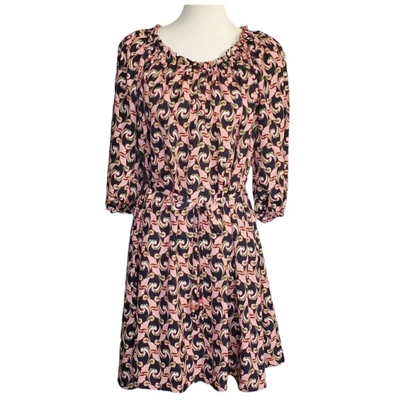 The Webster Miami Navy Pink Art Deco Belted Dress Size Small - Picture 1 of 8